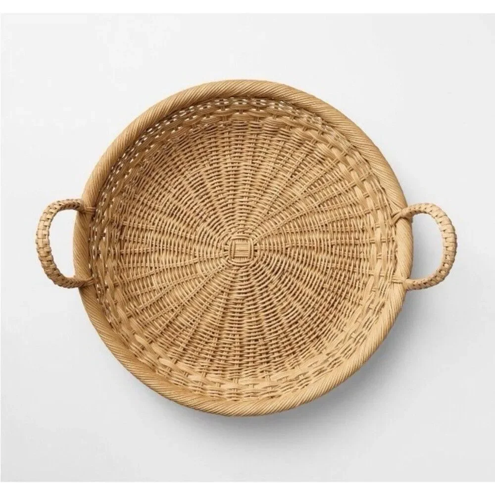 Threshold Studio McGee Round Basket 18” Handwoven Tray Dual Handles Read
